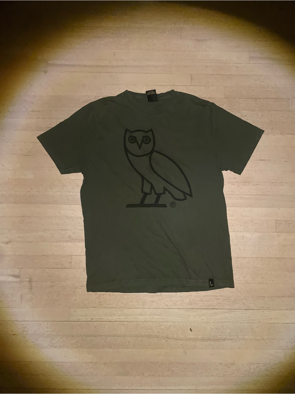 OVO Olive Green Tee with Gold Owl Neck Label